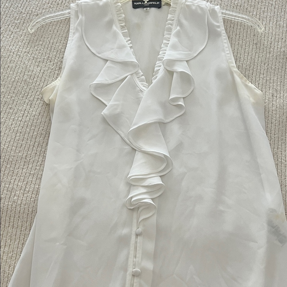 Karl Lagerfeld Ivory Ruffle Front Blouse